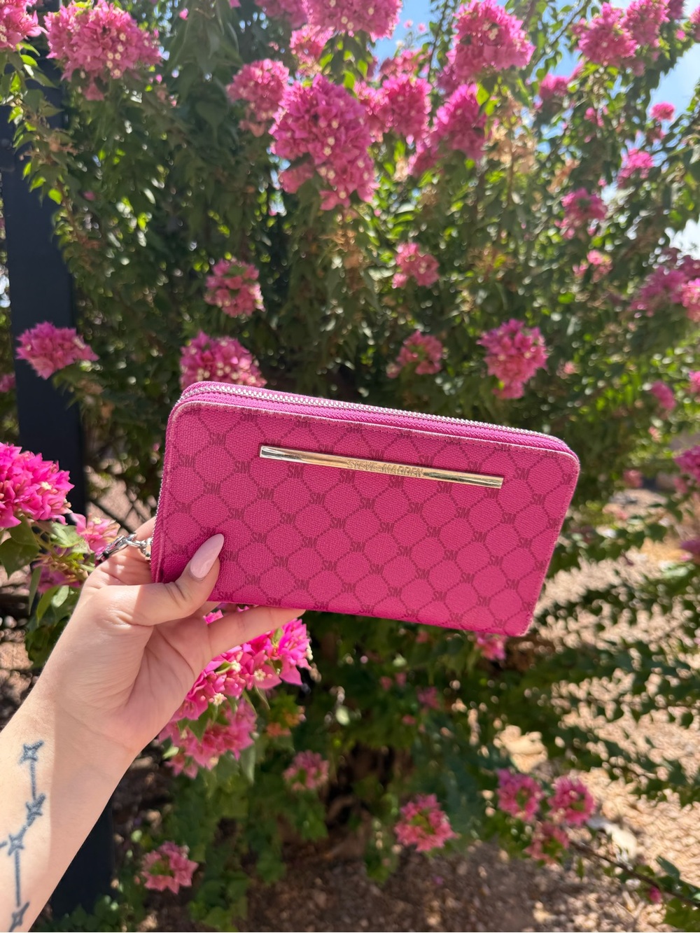 Steve Madden Pink Zip-Around Wallet with Gold Bar